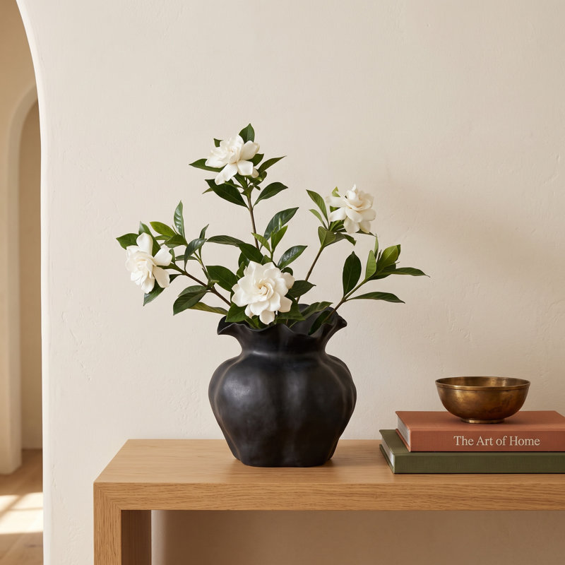 Acosta Ceramic Floral Inspired Abstract Vase, Black