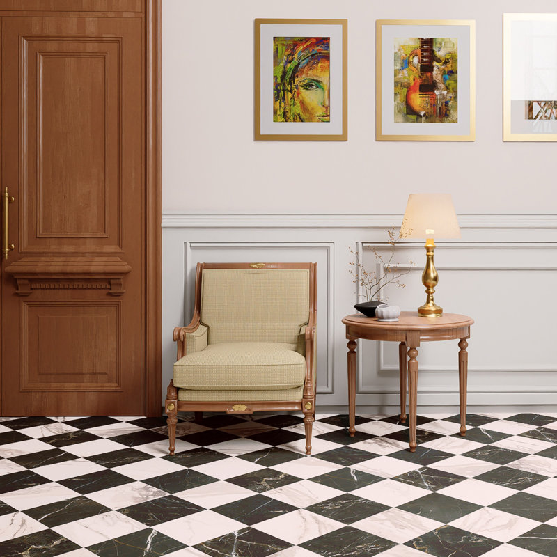 Reve Checker 11-3/4 in. x 11-3/4 in. Porcelain Floor and Wall Tile, Black/White