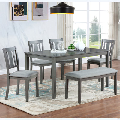 6 Piece Kitchen Dining Set, Rectangular Wooden Dining Table With 4 Upholstered Chairs And A Bench, Dining Table Set