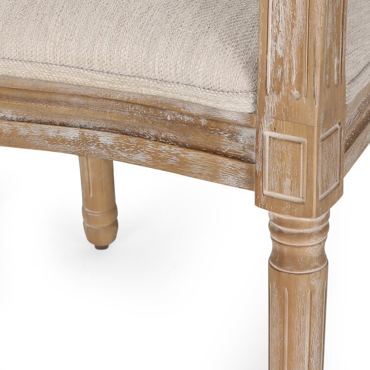 Jahidur King Louis Solid Wood Back Arm Chair (Set of 2) Gracie Oaks Frame Color: Natural, Upholstery Color: Beige