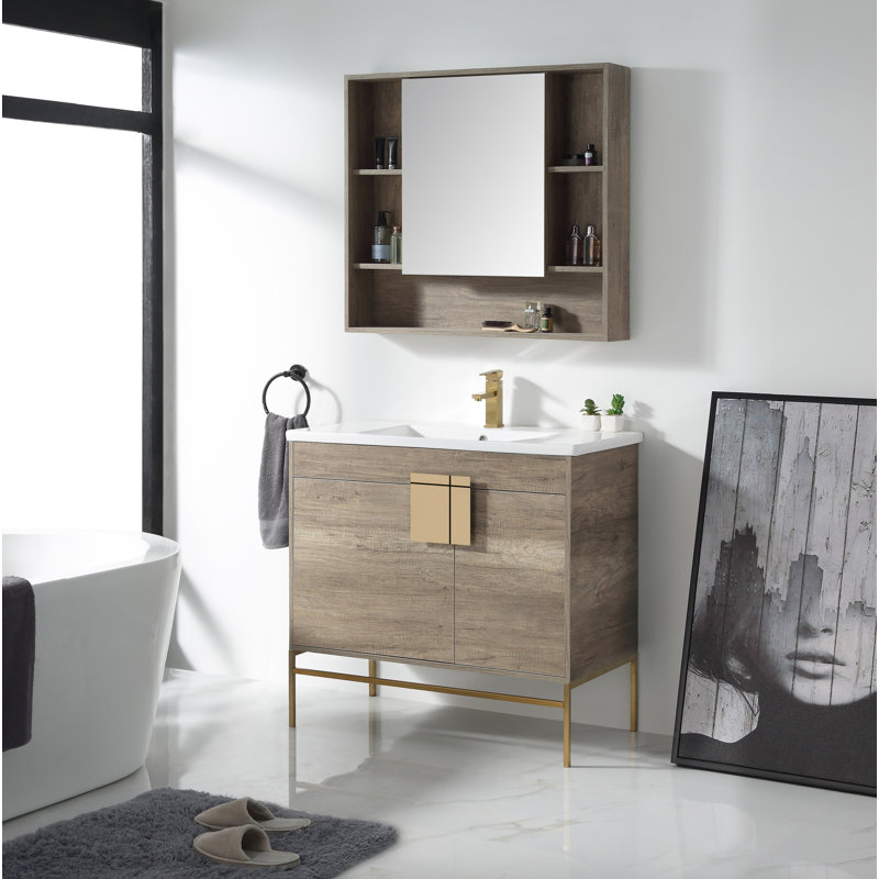 Ensemble de meuble-lavabo simple 36 po Maisie, Laiton satiné, Gris ombré
