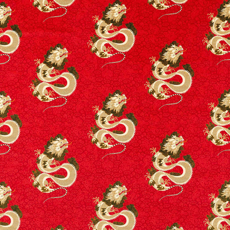 Water Dragon Fabric, Cinnabar Red