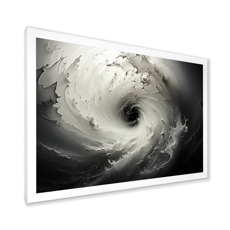 Tempête tourbillonnante grise abstraite III sur toile, Cadre simple blanc, H 12 po x l 20 po x P 1 po