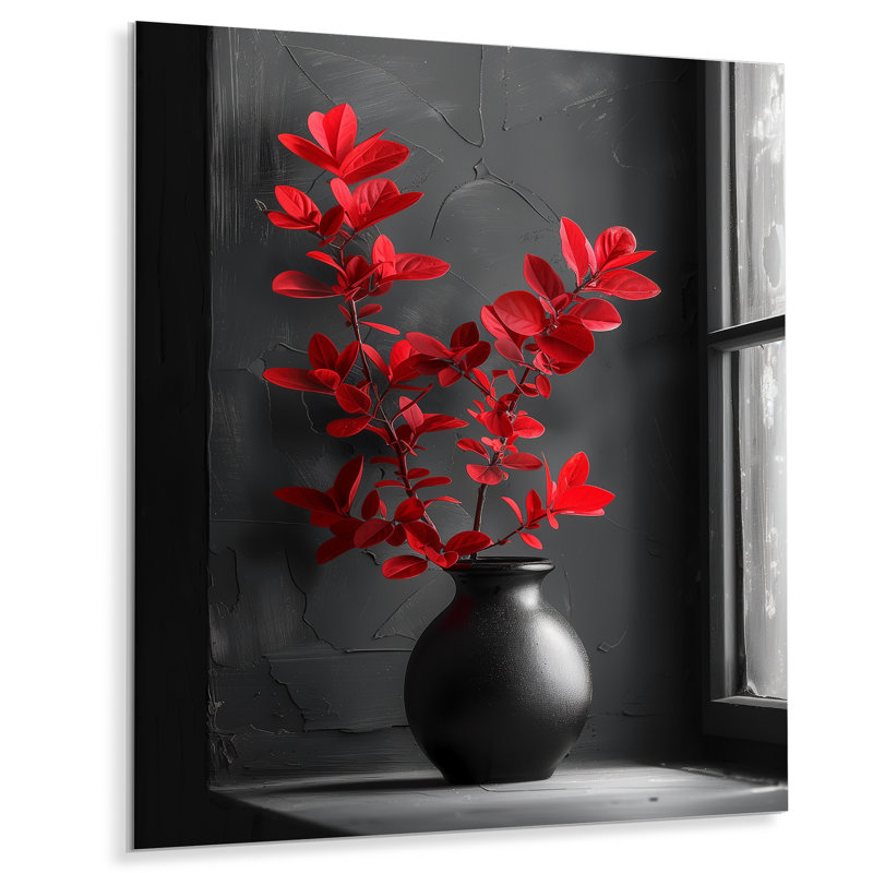  «Red Black Romantic Eucalyptus II - Eucalyptus, reproduction d'art murale, Métal métal, 32" H x 16" W