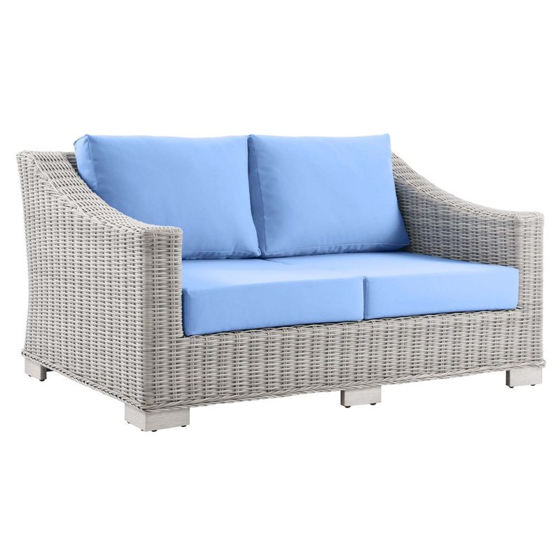 Modway Conway Outdoor Patio Wicker Rattan Loveseat, Light Blue