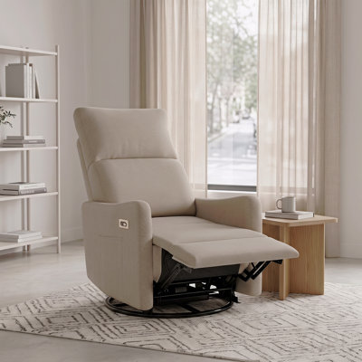 Fauteuil inclinable pivotant électrique, fauteuil à bascule pivotant à 270° pour adultes, petit fauteuil à bascule pour petits espaces, fauteuil inclinable à bascule en tissu rembourré pour chambre d'enfant, salon, siège de cinéma (brun)