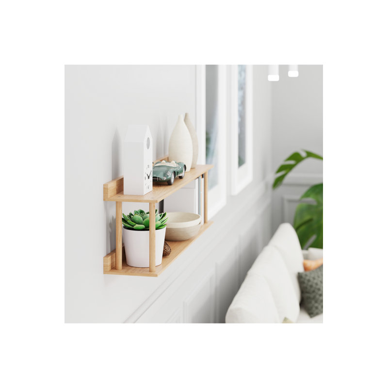 2 Piece Oak Solid Wood Accent Shelf, Natural