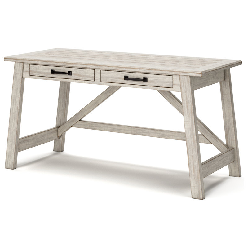 Transitional 60'' White Pine Home Office Desk with USB Port