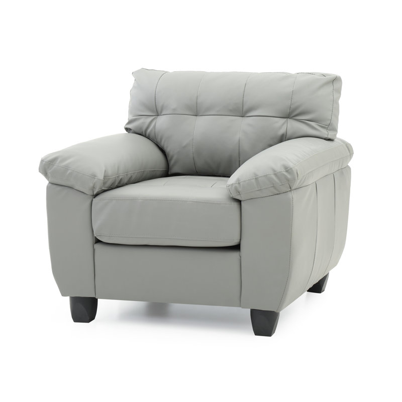Fauteuil capitonné large de 36 po Benton, Similicuir gris