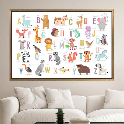 Printed Canvas: Jungle Animals Alphabet Wall Art for Kids,1P GoldFramedCanvas
