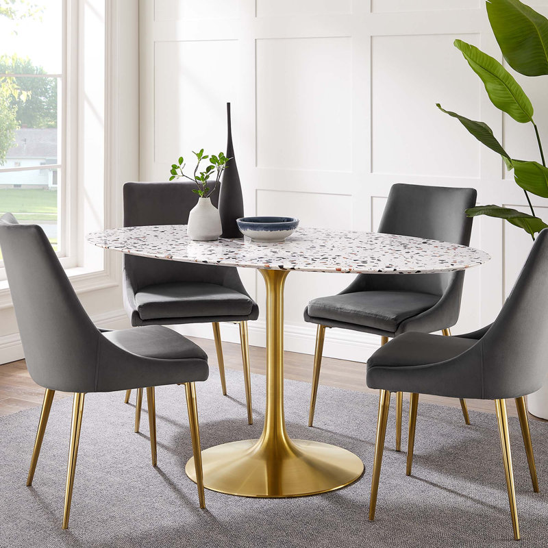 Modway Lippa 60" Oval Terrazzo Dining Table, Gold