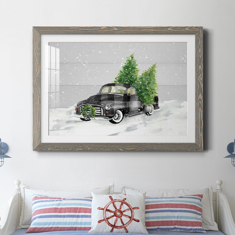 Home for Christmas - Reproduction d'art graphique sur papier encadré, H 31 po x l 44 po x P 1 po, Cadre en papier gris