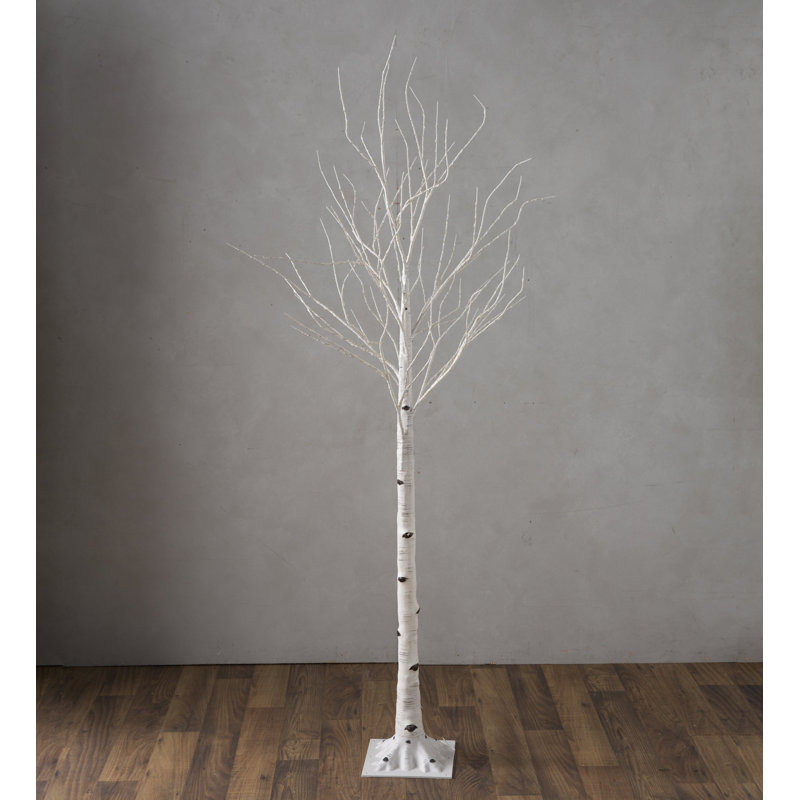 84'' Artificial LED Birch Tree in Metal Stand with White Lights