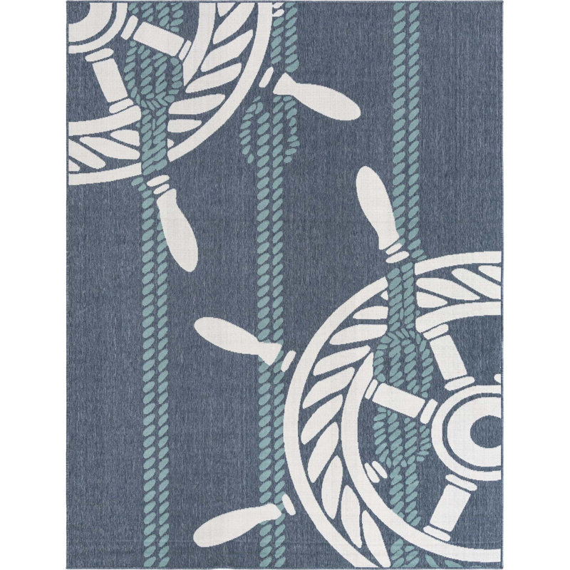Tapis bleu marine intérieur / extérieur Bethzy, Rectangle 7 pi 10 po x 10 pi