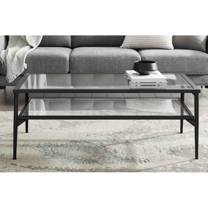Four Leg Coffee Table with Storage, Black/Clear