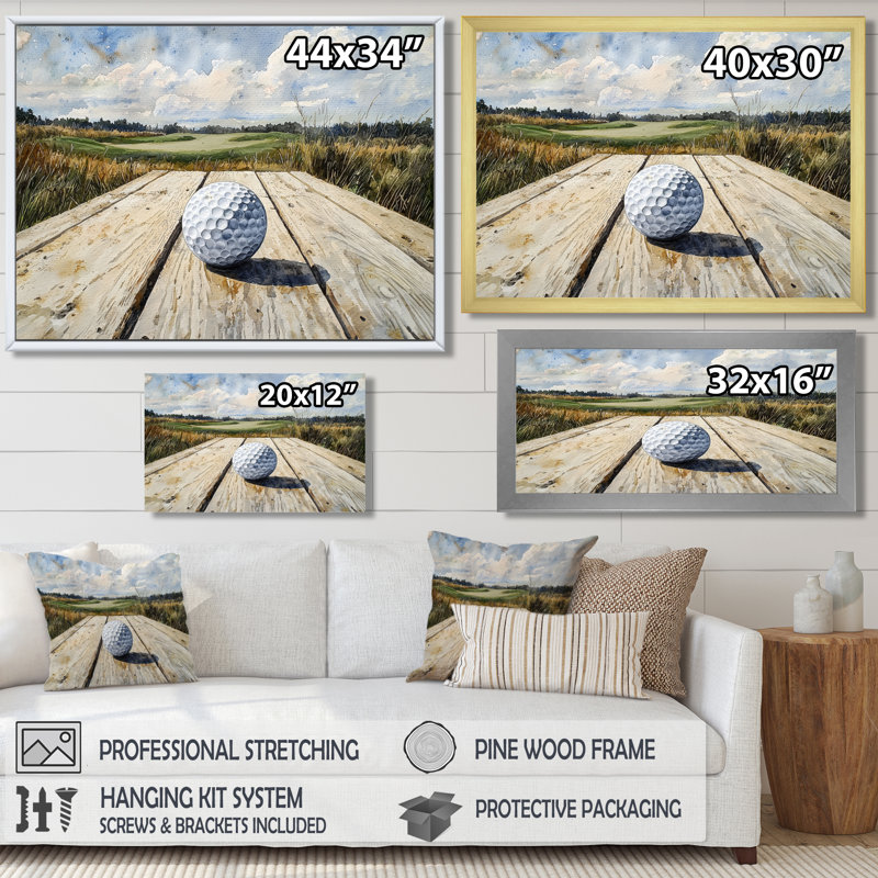 «Greens And Dreams Golf Course Landscape I», art mural golf, H 34 po x l 44 po, Floater Framed, Doré