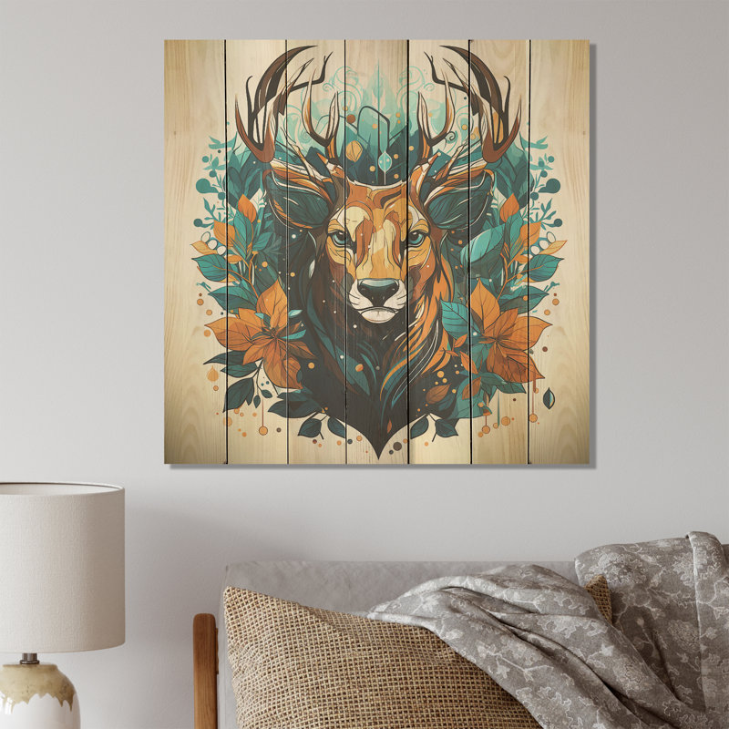 Cerf tranquille dans la nature - animal cerf sur bois, H 15 po x l 15 po