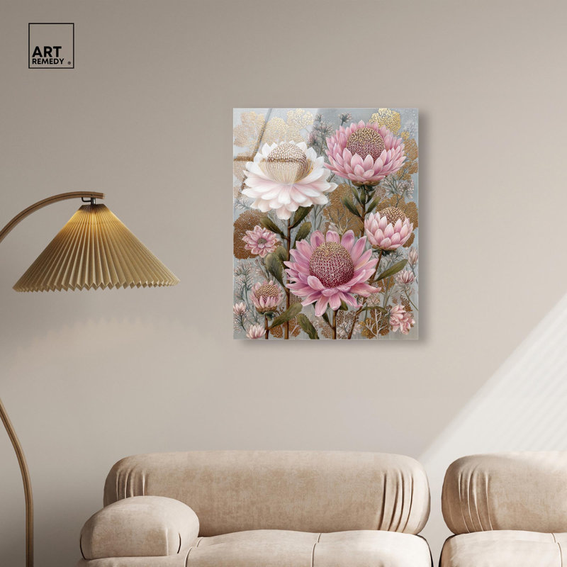 Décoration murale imprimée en acrylique Golden Proteas I par Art Remedy, prête à être accrochée, 24 x 30, H 30 po x l 24 po