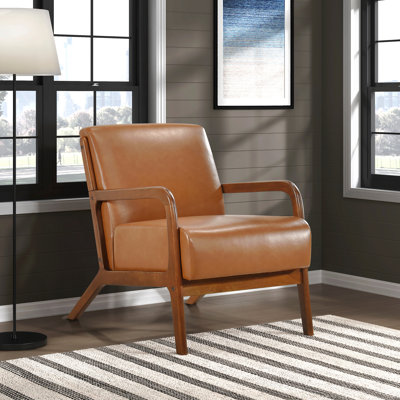 Accent Chair  - Walnut Finish Sleek Design  Brown Faux Leather Upholstered Upholstery Modern Style Living Room Furniture 1pc