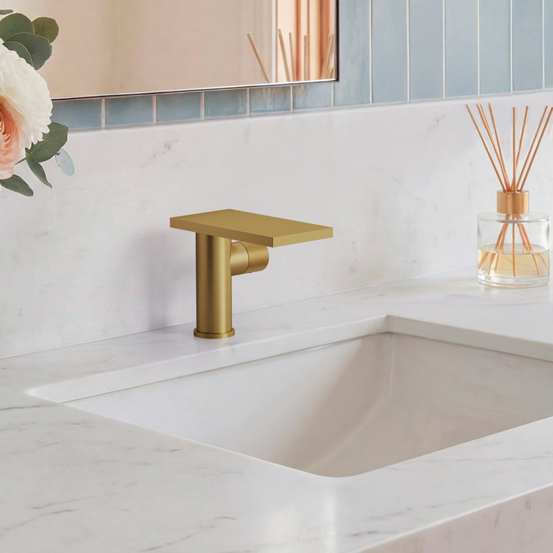 Single Hole Bathroom Faucet, Single-Handle Waterfall Sink Faucet with Drain Assembly, Brushed Gold