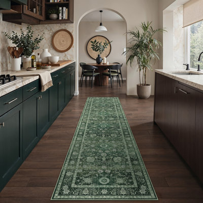 Patty Oriental Green Vintage Area Rug With Non-Slip Backing