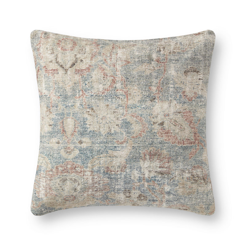 Sky and Natural Vintage Damask 22" Pillow Cover