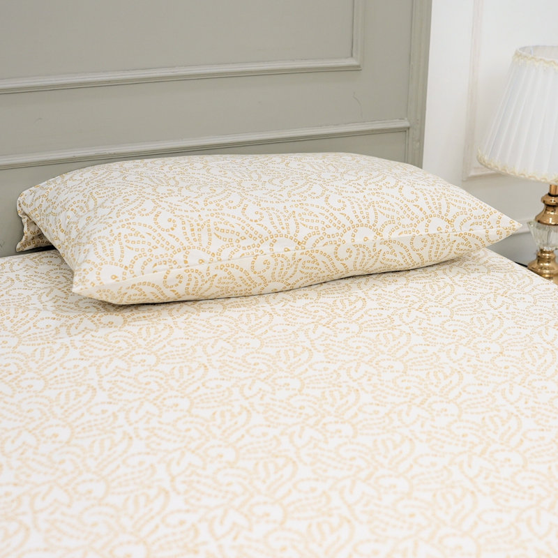 Ensemble de draps en coton Fab Divine, Motif floral jaune, King Flat Sheet