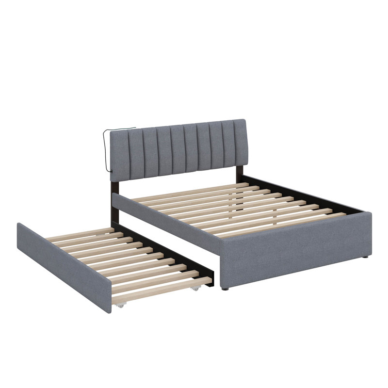 Lit plateforme tapissier Teddy, Gris, Grand lit