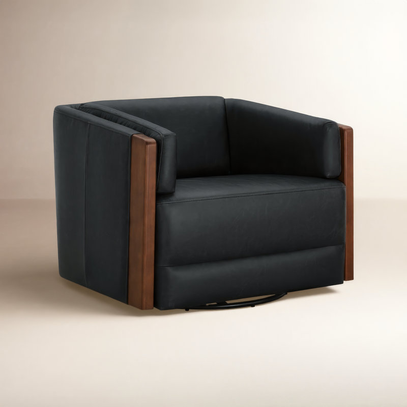 Audrey Swivel Accent Chair, Onyx Genuine Leather
