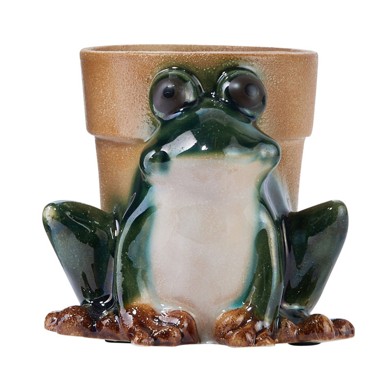 Jassi Stoneware Frog Planter with Reactive Glaze, Multicolor