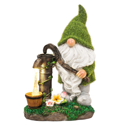  Décorations de gnomes de jardin avec lumières solaires, cadeaux des pères, décorations extérieures en résine verte pour patio de porche, ornements de gnome pour papa et maman, 9 po