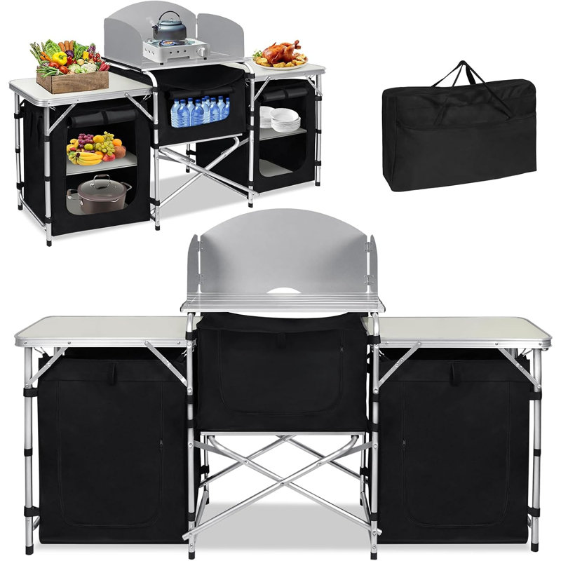 Rectangle Metal Outdoor Camping Table, 5 Cabinets