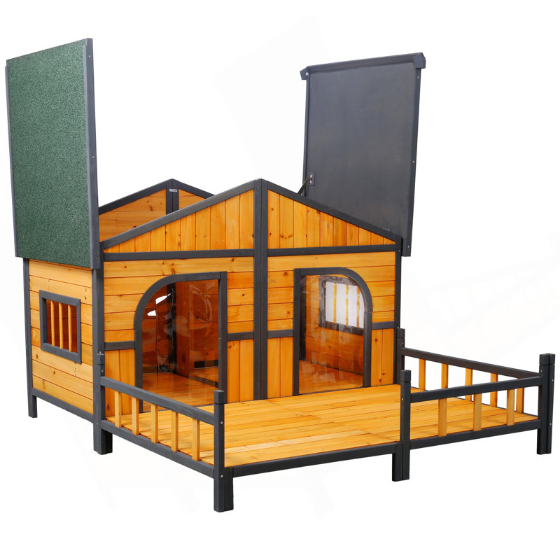 Grand chenil extérieur en bois pour chien XL avec plancher surélevé et porche
