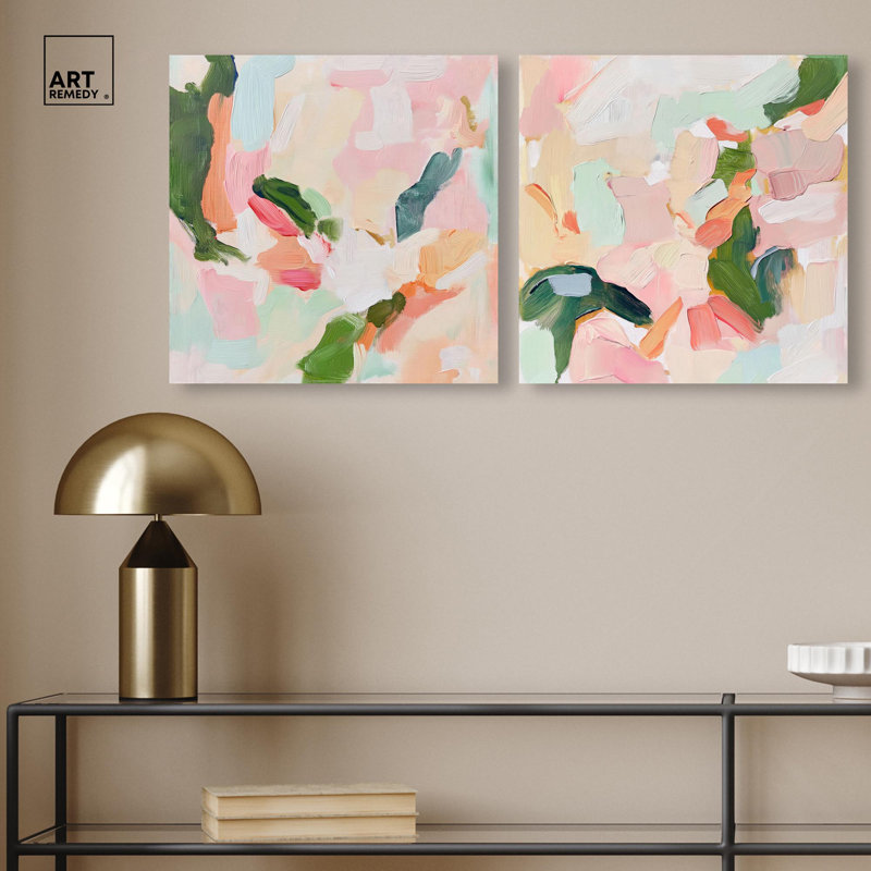«Blush Boho», reproduction d'art sur toile, art abstrait pastel, H 12 po x l 12 po, Toile tendue avec châssis