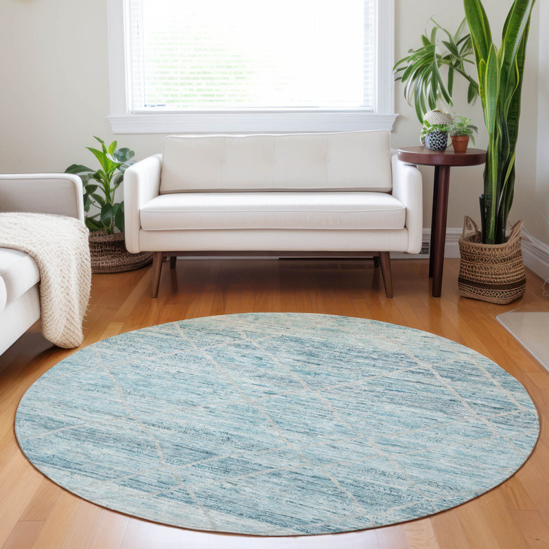 Tapis bleu sarcelle lavable intérieur / extérieur Flamara - LOOMlan, 3 pi x 5 pi