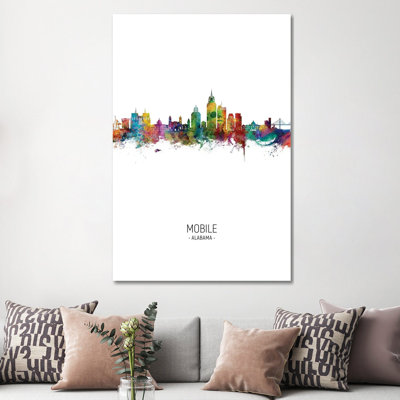 Mobile Alabama Skyline Portrait by Michael Tompsett - 1 Piece Wrapped Canvas Painting
