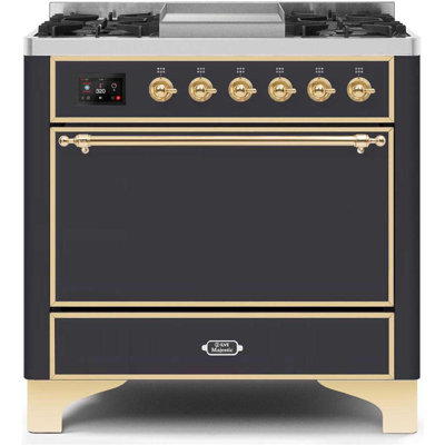 Cuisinière à double combustible 36 pouces avec 6 brûleurs scellés et plaque chauffante ILVE Majestic II Series (porte pleine)