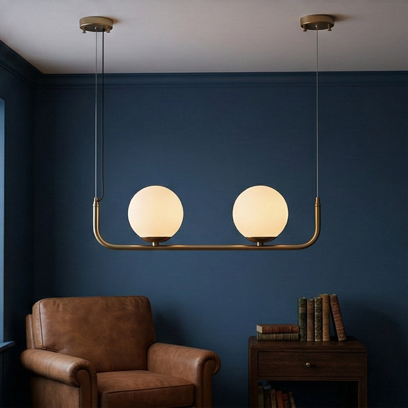 Luminaire suspendu moderne à 2 lumières avec abat-jour sphériques blanc - hauteur réglable, Doré