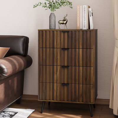 Commode 3 tiroirs cannelée, armoire de rangement moderne, commode en bois pour chambre à coucher et salon