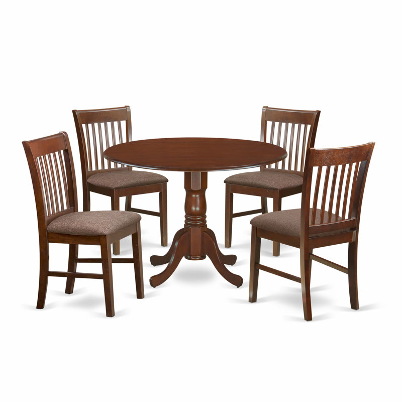 L'ensemble de mobilier de salle à manger 5 pièces comprend une table de cuisine ronde avec Dropleaf et 4 chaises de salle à manger rembourrées en tissu de lin, 42 x 42 pouces, acajou