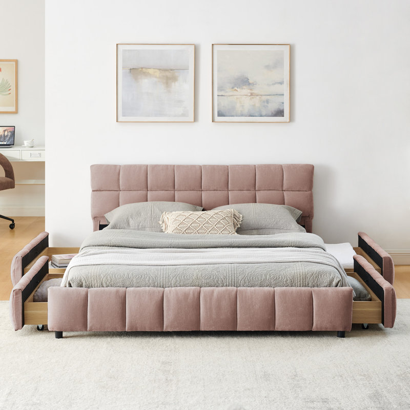 Queen Size Upholstered Bed, Pink