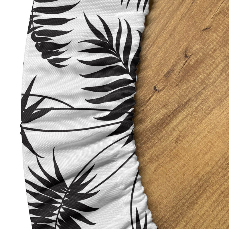 Wrought Studio™ Leaves Fitted Round Tablecloth Diameter Charcoal Grey White