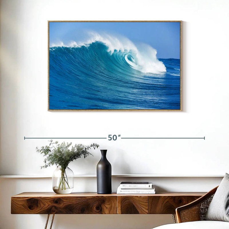 Ocean Wave Break, Cadre flottant en bois naturel, 37 po x 25 po