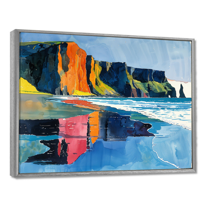 Satterfield - Beach Wall Art Living Room, Toile argentée avec cadre flottant, H 12 po x l 20 po x P 1 po