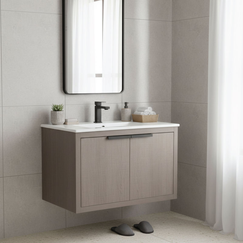 Meuble-lavabo Toddington de 24 po de largeur avec portes - lavabo inclus, Chêne gris