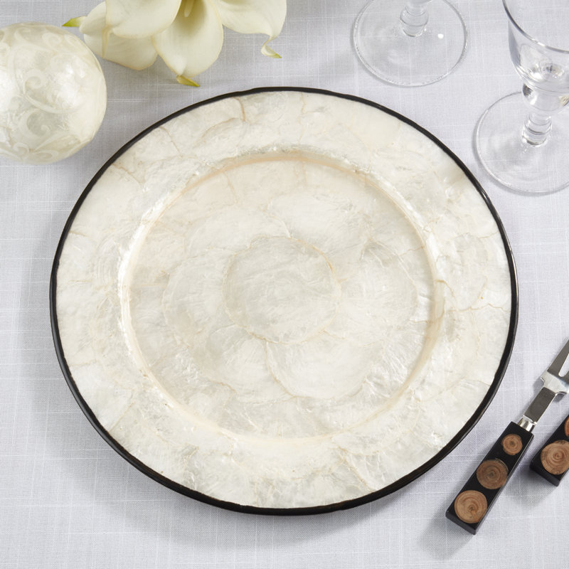 Refined Capiz Shell Decorative Charger Plates 13" Round, Set Of 4, Black