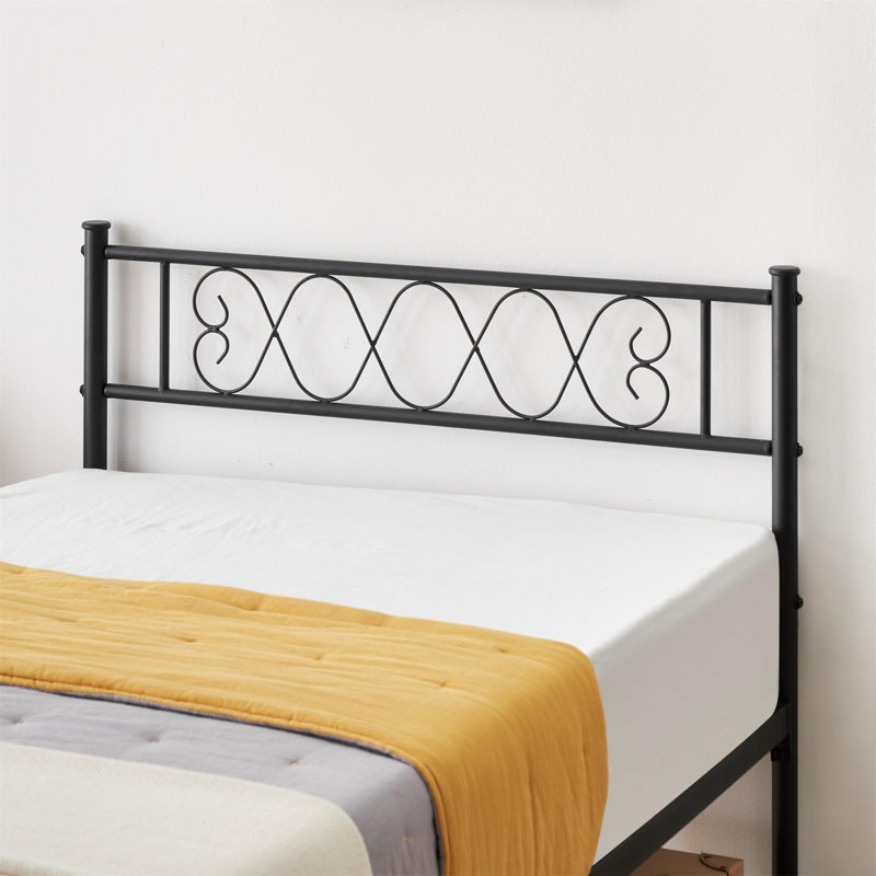 Modern Metal Platform Bed Frame with Headboard & Footboard, Black, Twin XL
