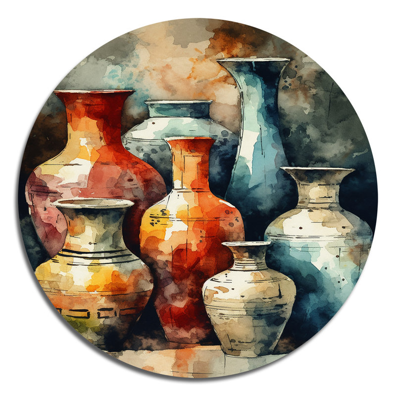 Poterie bohème orange et verte, H 23 po x l 23 po x P 1 po