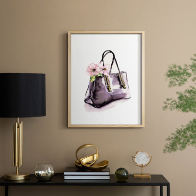 Handbag With Flower Framed Print - Solid Wood