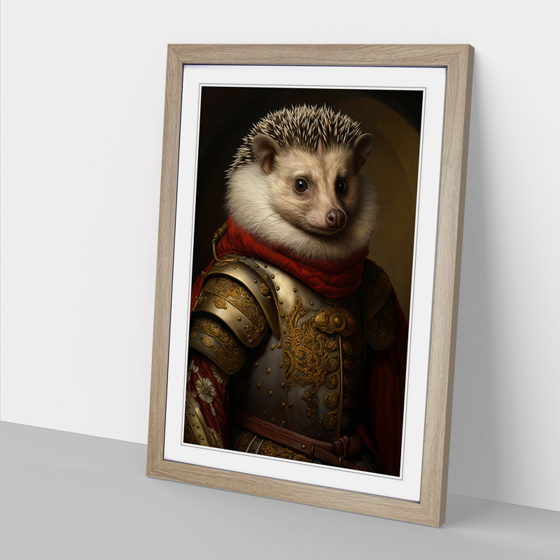Hedgehog Renaissance - Single Picture Frame Print on Wood, 46cm H x 34cm W x 2cm D, Oak Framed